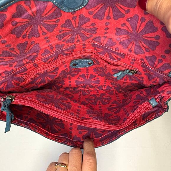 Vintage Y2K Fossil East West Shoulder Bag Blue Denim Stitch Leather Buckle - Picture 5 of 10